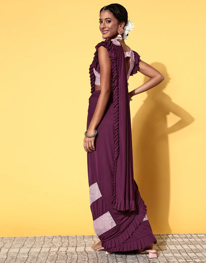 Wine Lycra Pre-Draped Saree With Embellished Border | Leemboodi