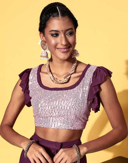 Wine Lycra Pre-Draped Saree With Embellished Border | Leemboodi