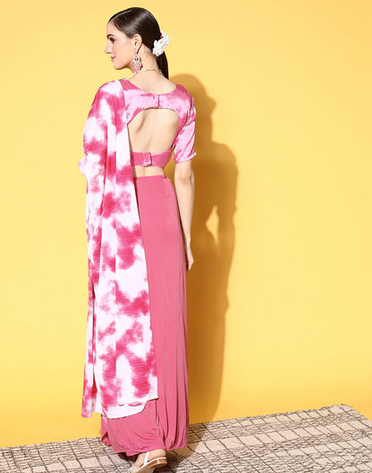 Pink Lycra Pre-Draped Saree With Embellished Border | Leemboodi