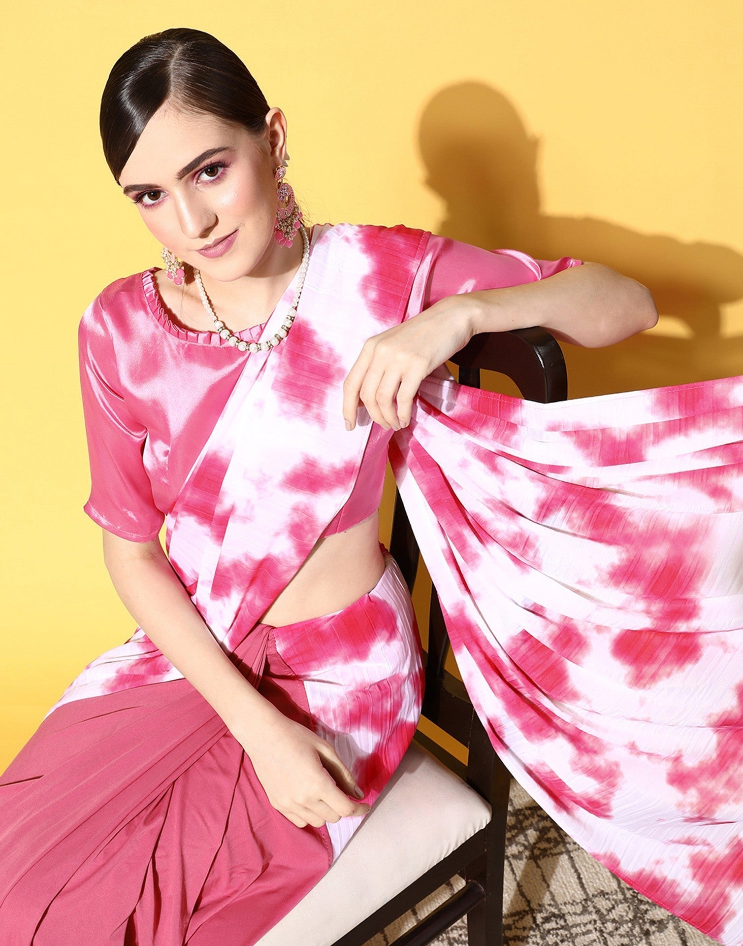 Pink Lycra Pre-Draped Saree With Embellished Border | Leemboodi