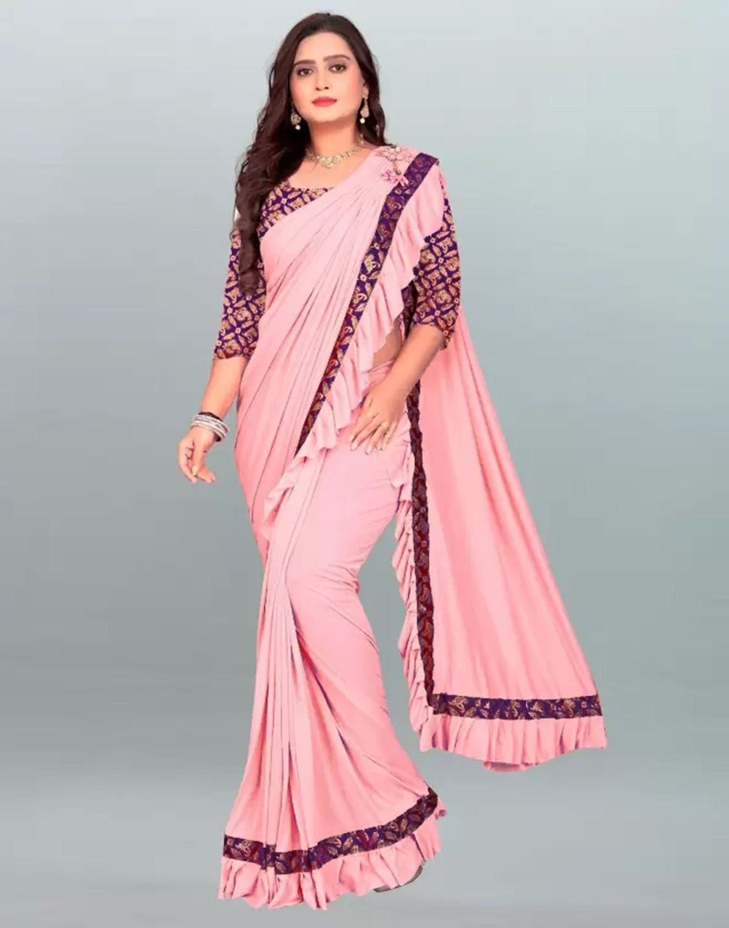 Light Pink Plain Pre-draped Saree | Sudathi