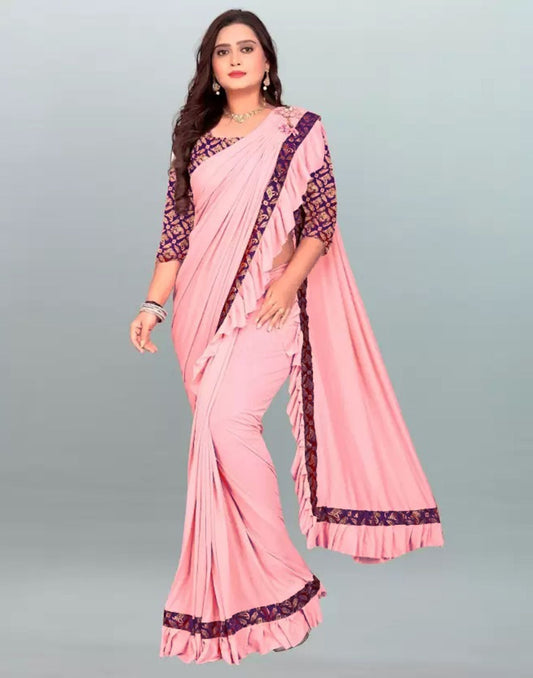 Light Pink Plain Pre-draped Saree | Sudathi