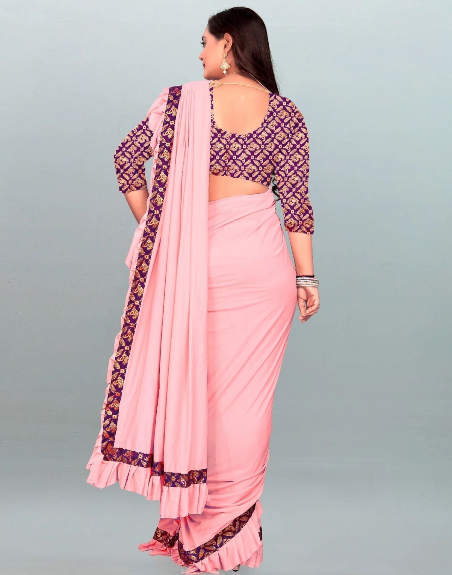 Light Pink Plain Pre-draped Saree | Sudathi