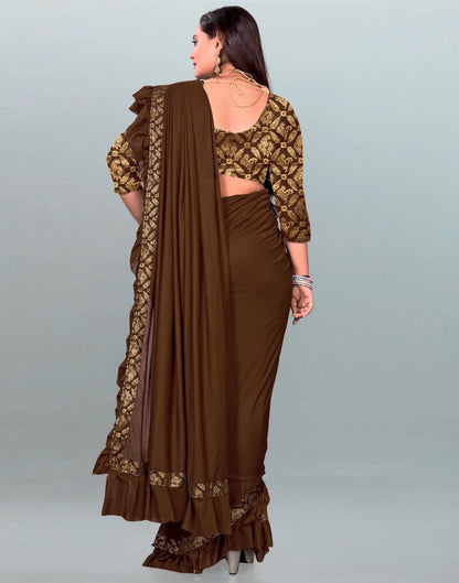 Brown Plain Pre-draped Saree | Sudathi