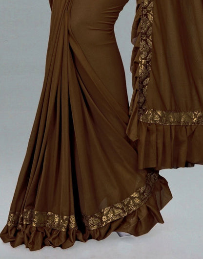 Brown Plain Pre-draped Saree | Sudathi