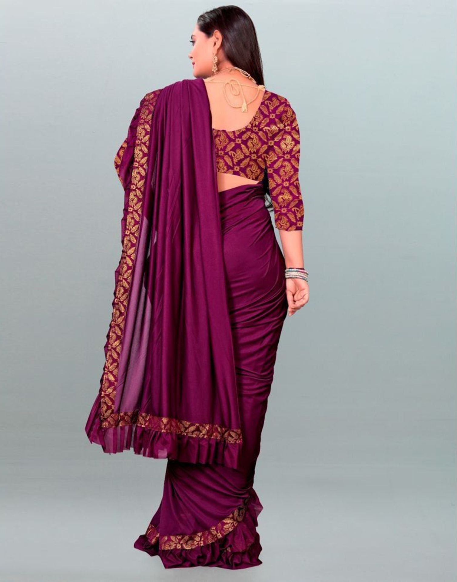 Purple Plain Pre-draped Saree | Sudathi