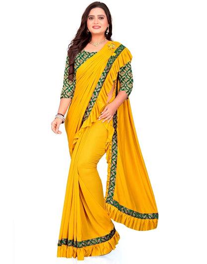 Yellow Plain Pre-draped Saree | Sudathi