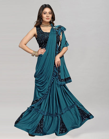 Steel Blue Plain Pre-draped Saree | Leemboodi