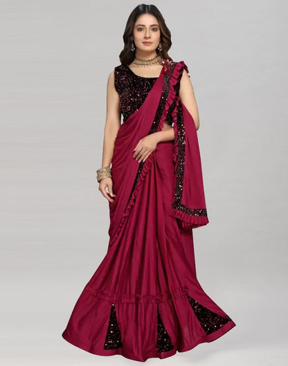 Maroon Plain Pre-draped Saree | Sudathi