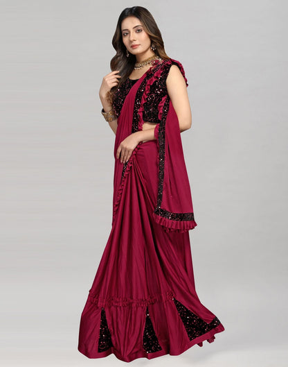Maroon Plain Pre-draped Saree | Sudathi
