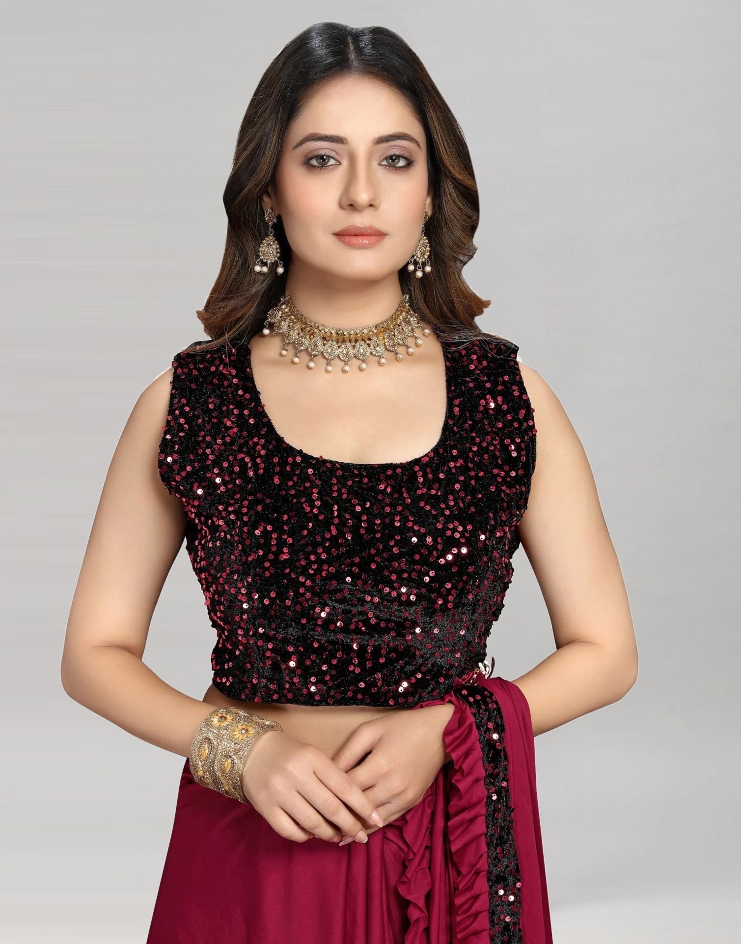 Maroon Plain Pre-draped Saree | Sudathi