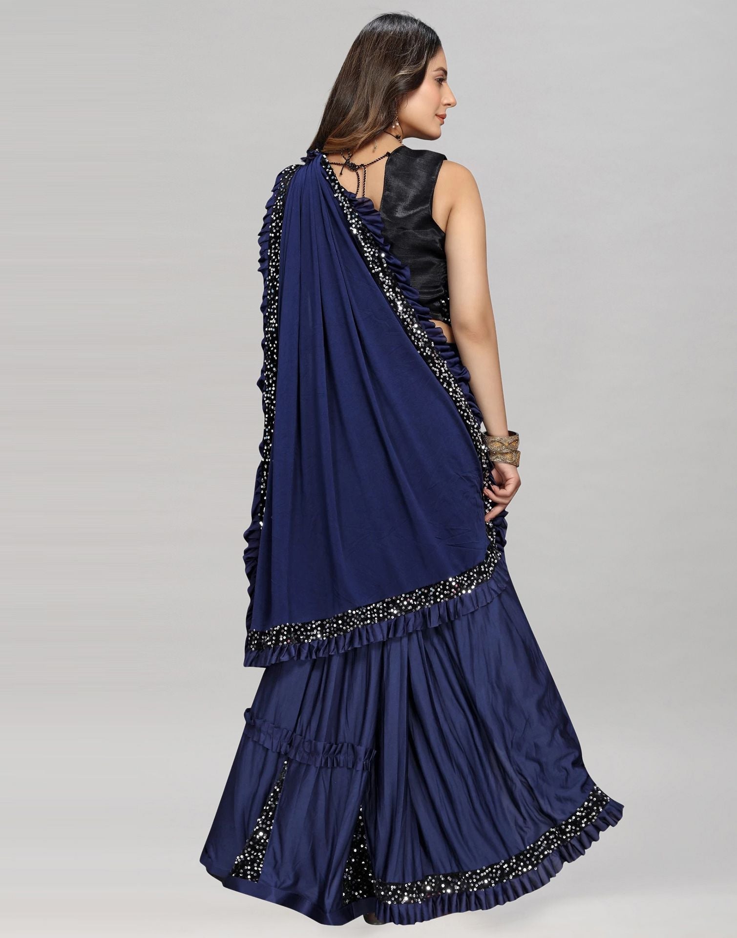 Blue Plain Pre-draped Saree | Leemboodi