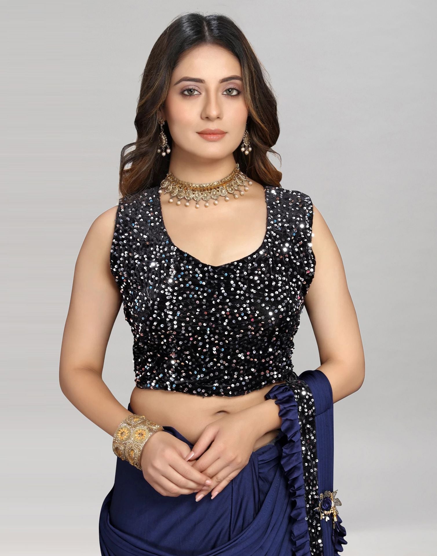 Blue Plain Pre-draped Saree | Leemboodi