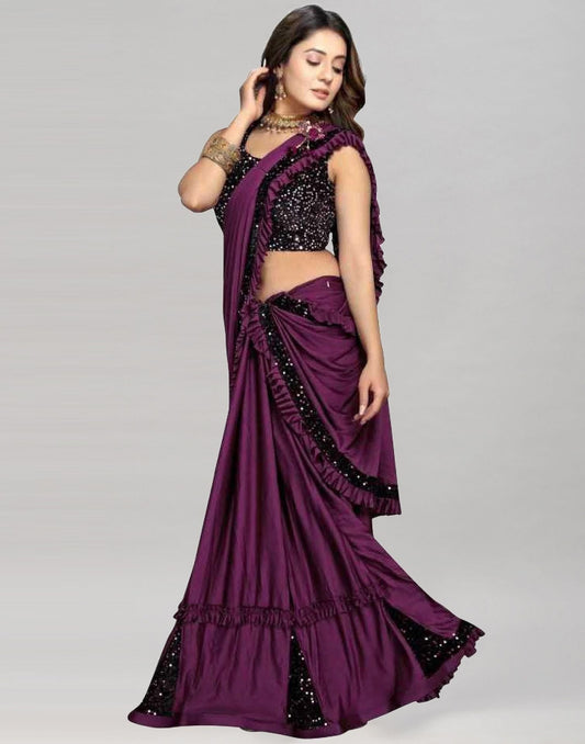 Wine Plain Pre-draped Saree | Leemboodi
