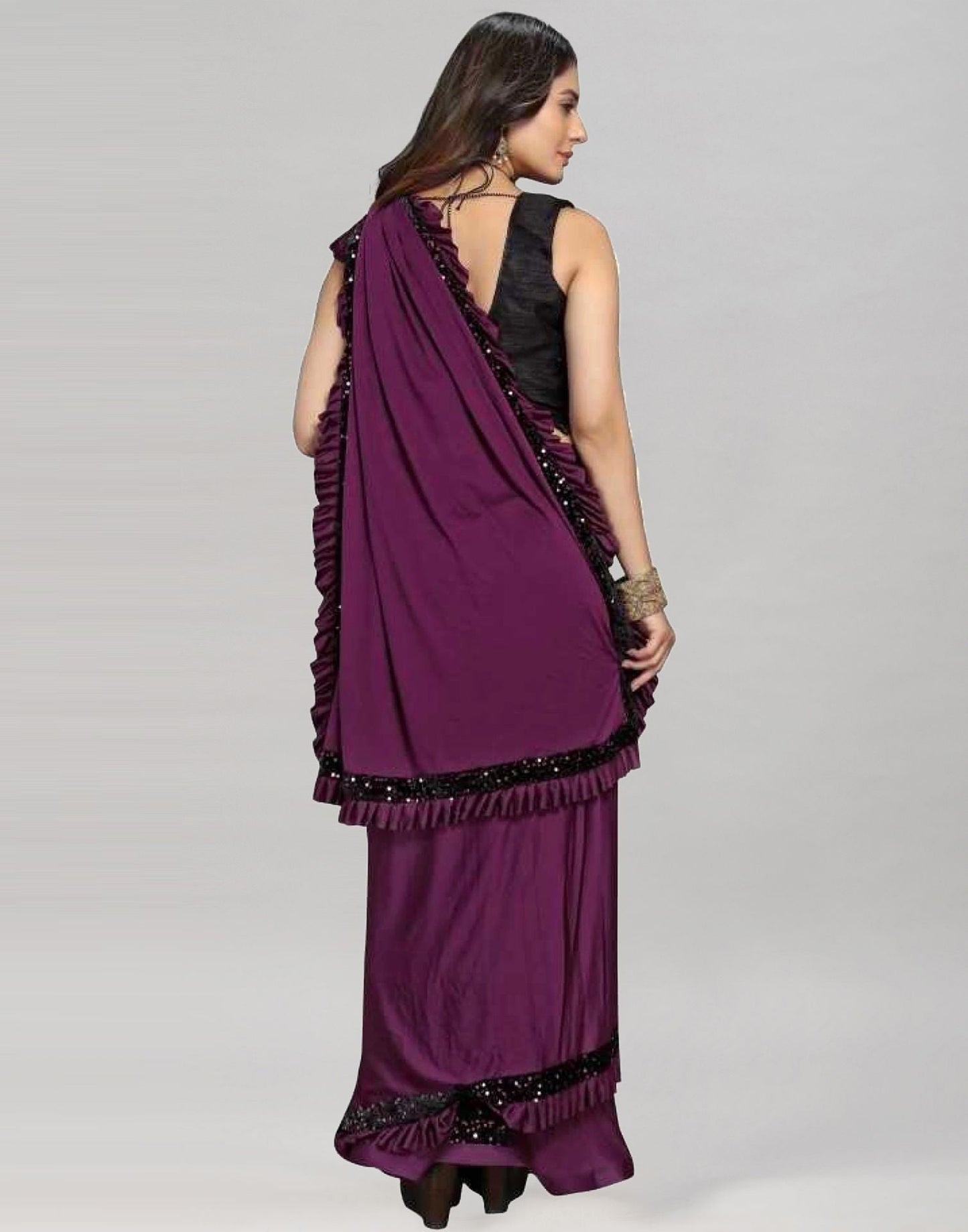 Wine Plain Pre-draped Saree | Leemboodi