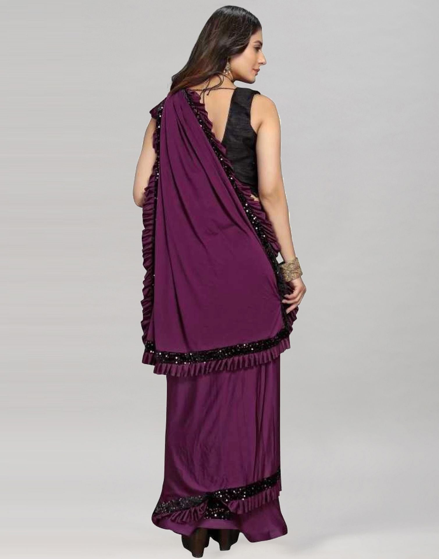 Wine Plain Pre-draped Saree | Leemboodi