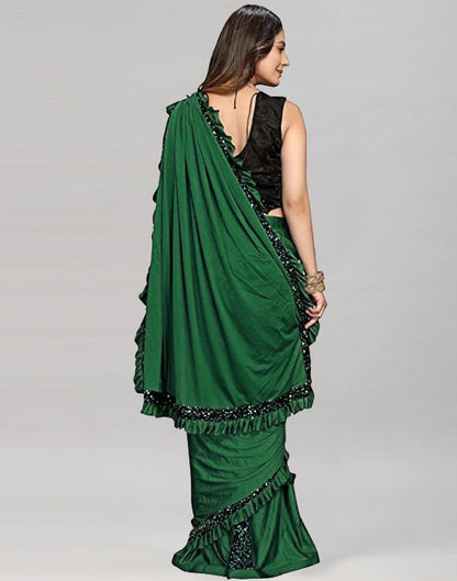 Green Plain Pre-draped Saree | Sudathi