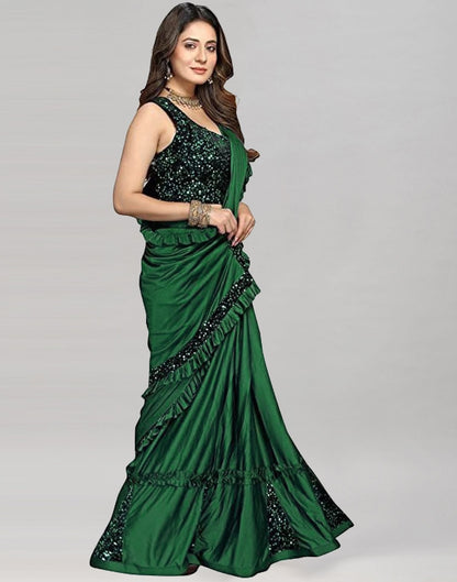 Green Plain Pre-draped Saree | Sudathi