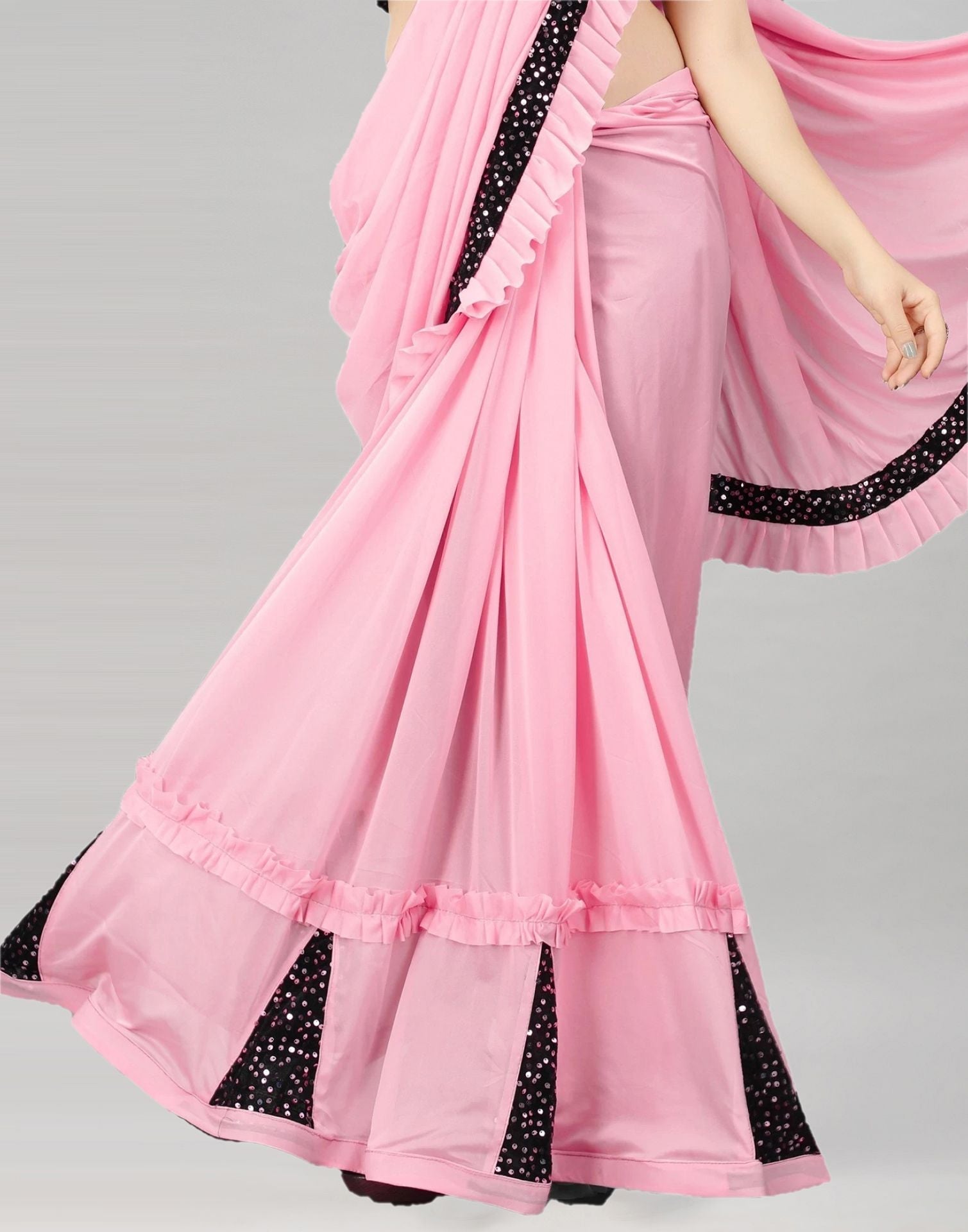 Light Pink Plain Pre-draped Saree | Leemboodi