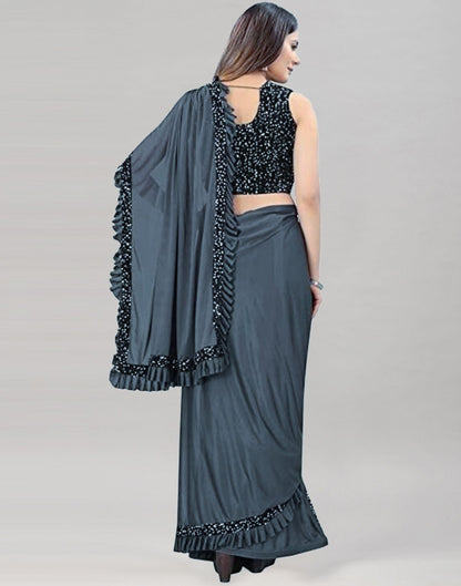 Grey Plain Pre-draped Saree | Sudathi