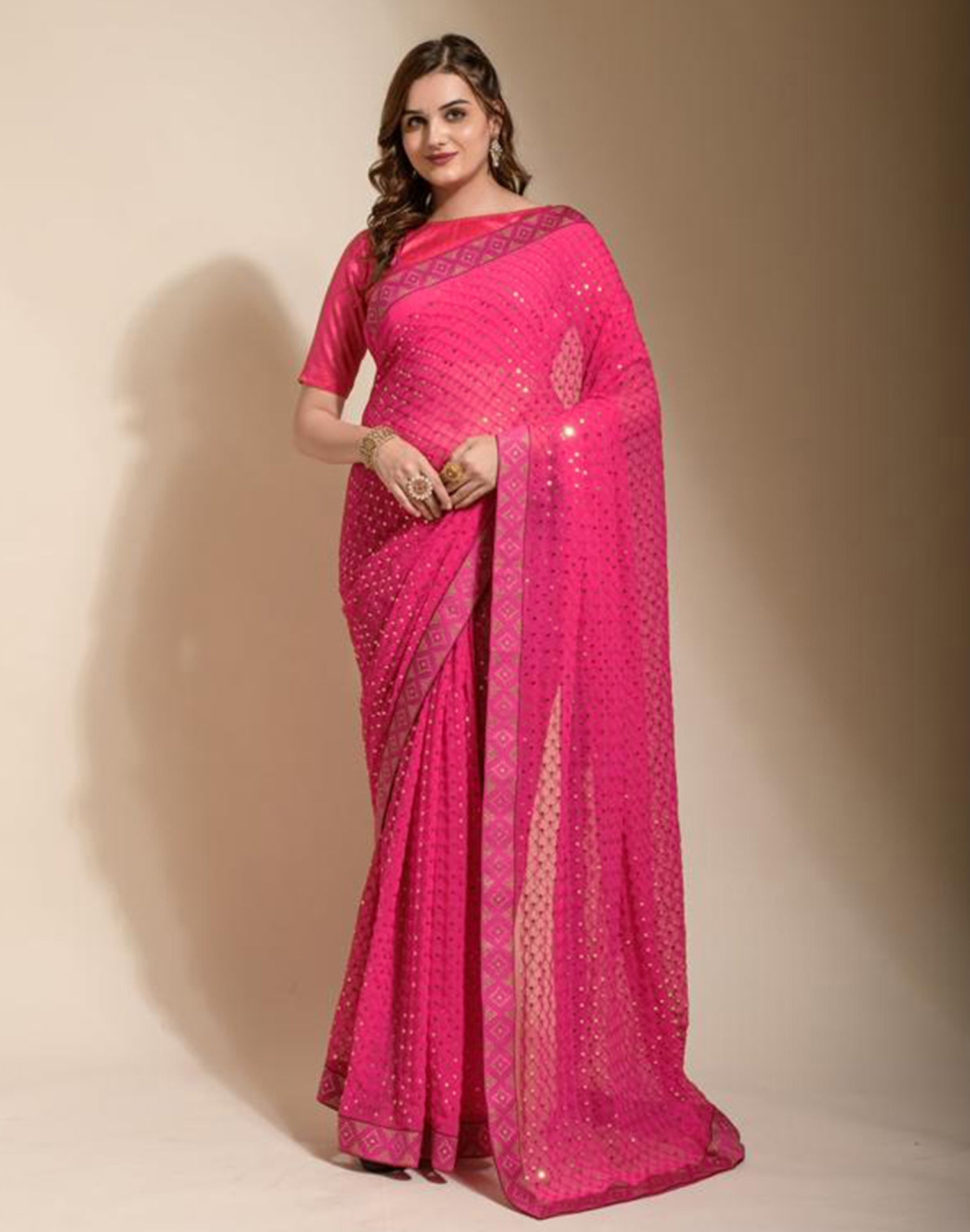Pink Sequence Pre-draped Saree | Leemboodi