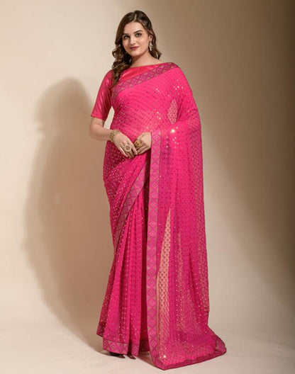 Pink Sequence Pre-draped Saree | Leemboodi