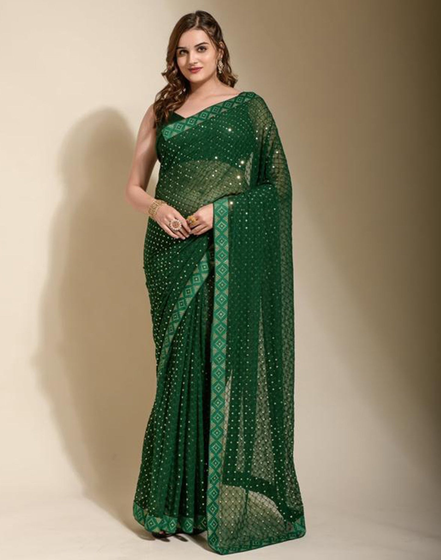 Green Sequence Pre-draped Saree | Leemboodi