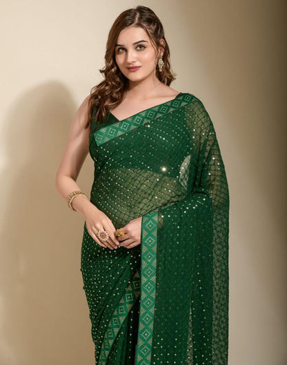 Green Sequence Pre-draped Saree | Leemboodi