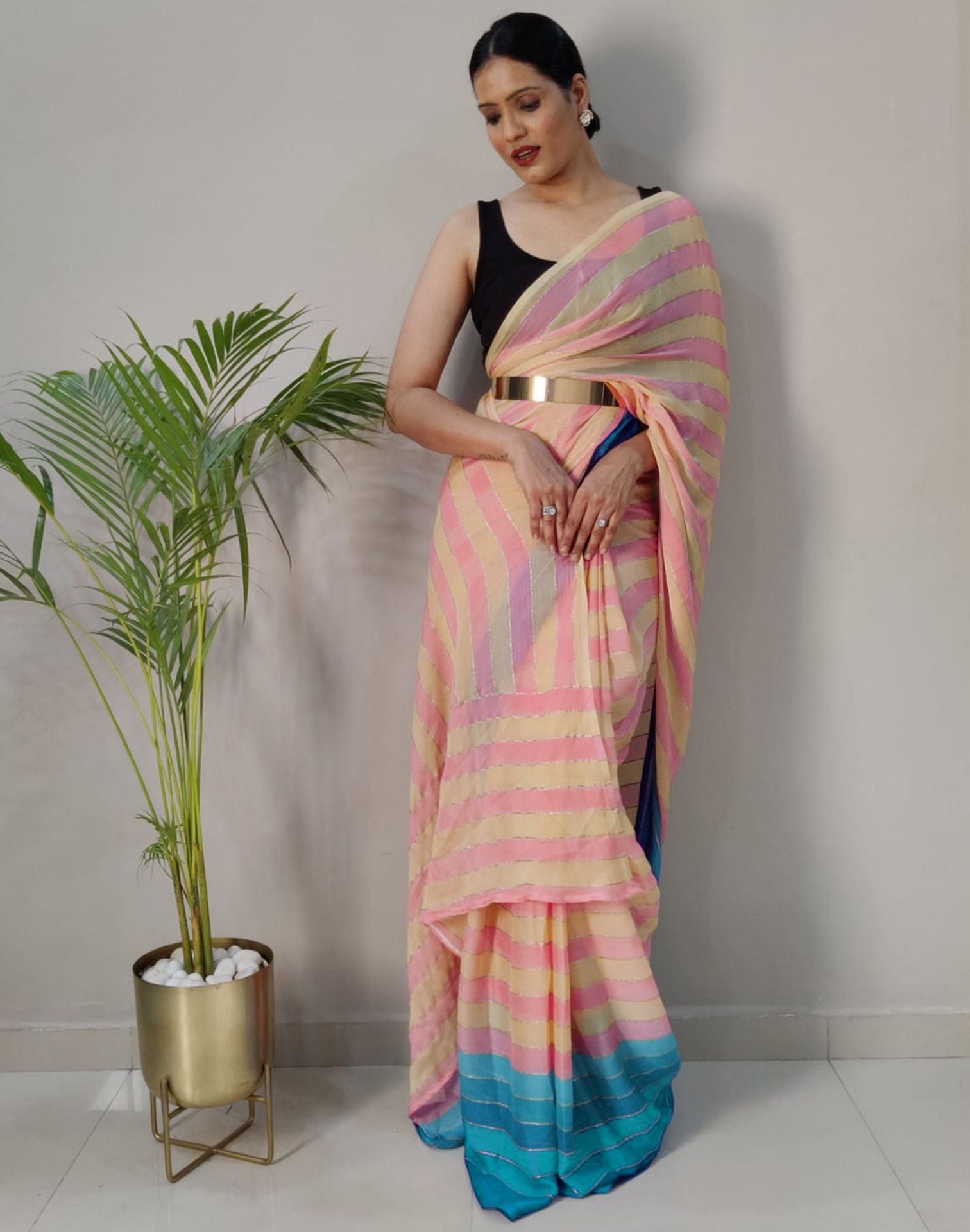 Light Pink Printed Pre-draped Saree | Sudathi