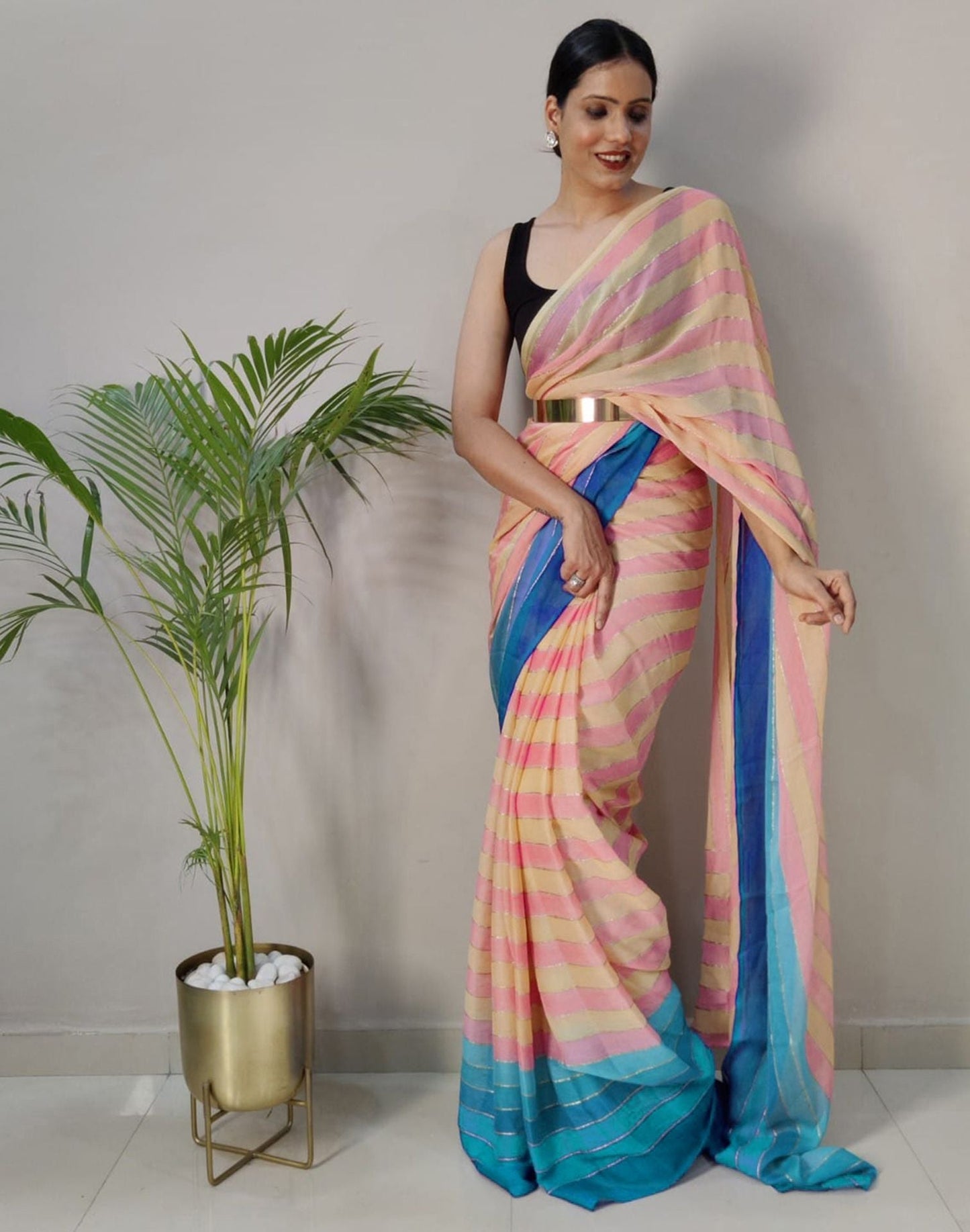 Light Pink Printed Pre-draped Saree | Sudathi