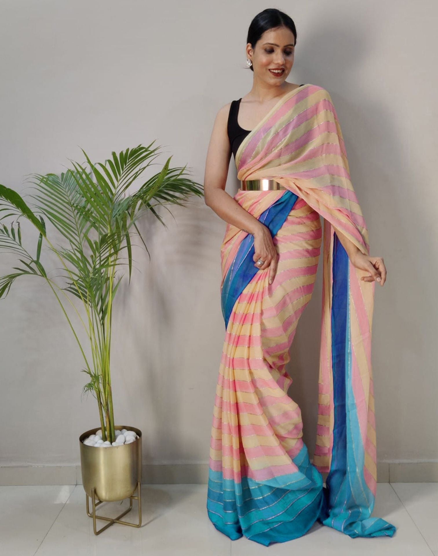 Light Pink Printed Pre-draped Saree | Sudathi