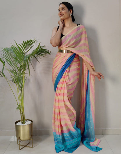 Light Pink Printed Pre-draped Saree | Sudathi