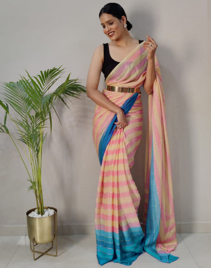 Light Pink Printed Pre-draped Saree | Sudathi