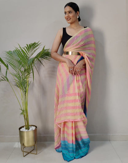 Light Pink Printed Pre-draped Saree | Sudathi