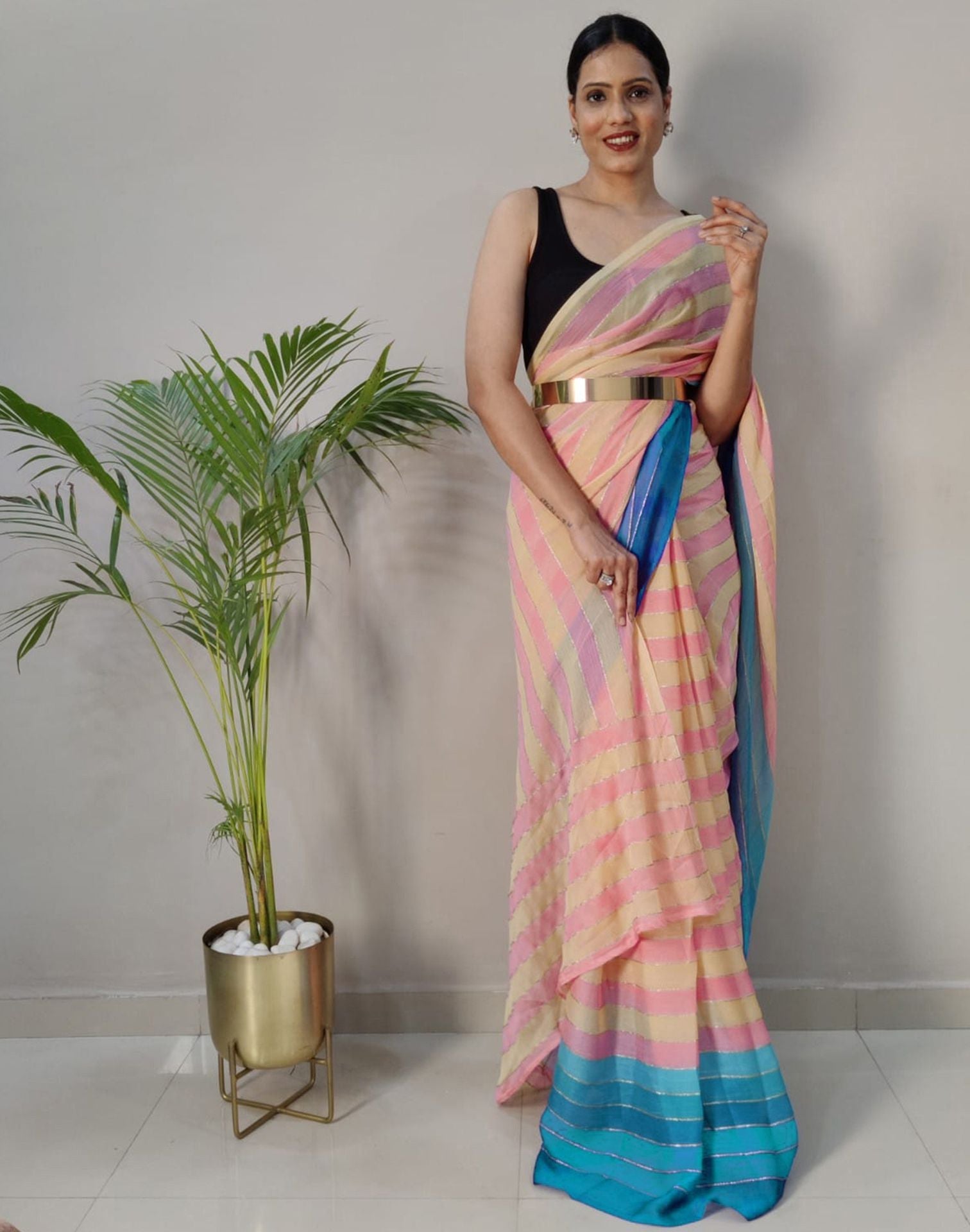 Light Pink Printed Pre-draped Saree | Sudathi