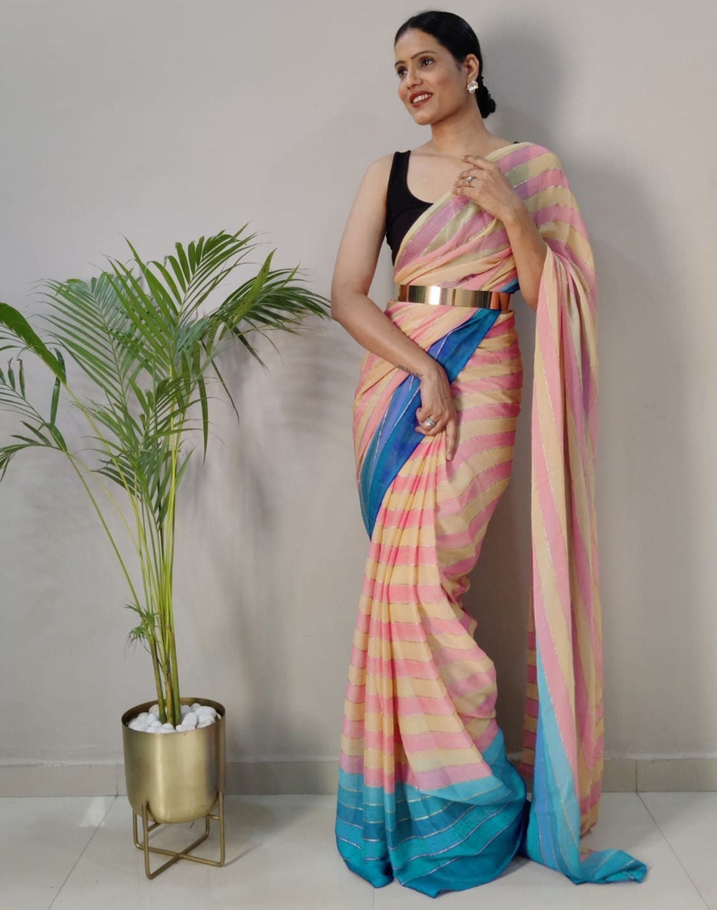 Light Pink Printed Pre-draped Saree | Sudathi