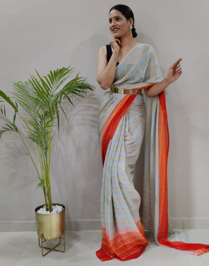 Off White Printed Pre-draped Saree | Sudathi