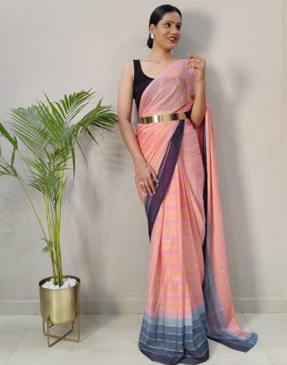 Pink Printed Pre-draped Saree | Sudathi
