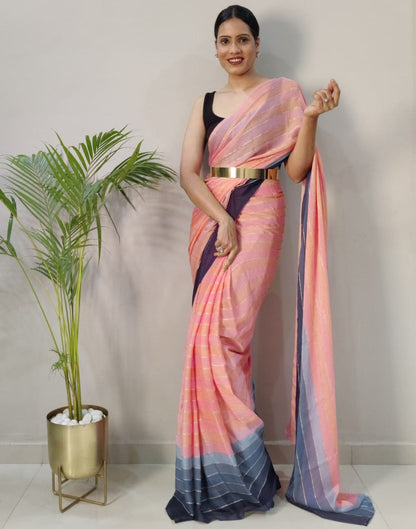 Pink Printed Pre-draped Saree | Sudathi