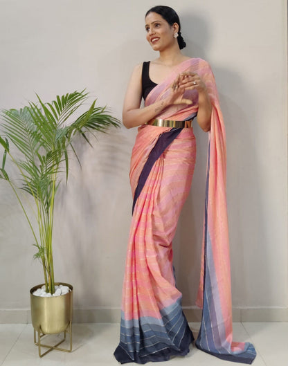 Pink Printed Pre-draped Saree | Sudathi