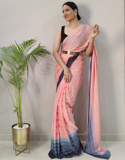 Pink Printed Pre-draped Saree | Sudathi