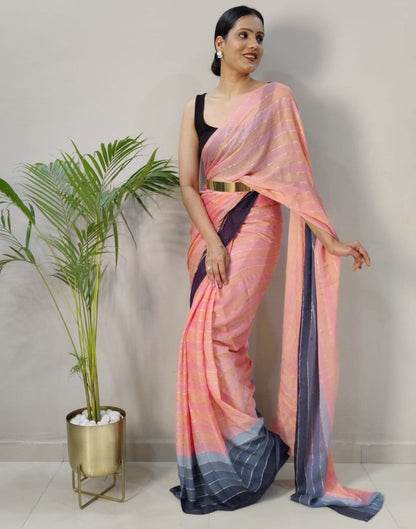 Pink Printed Pre-draped Saree | Sudathi