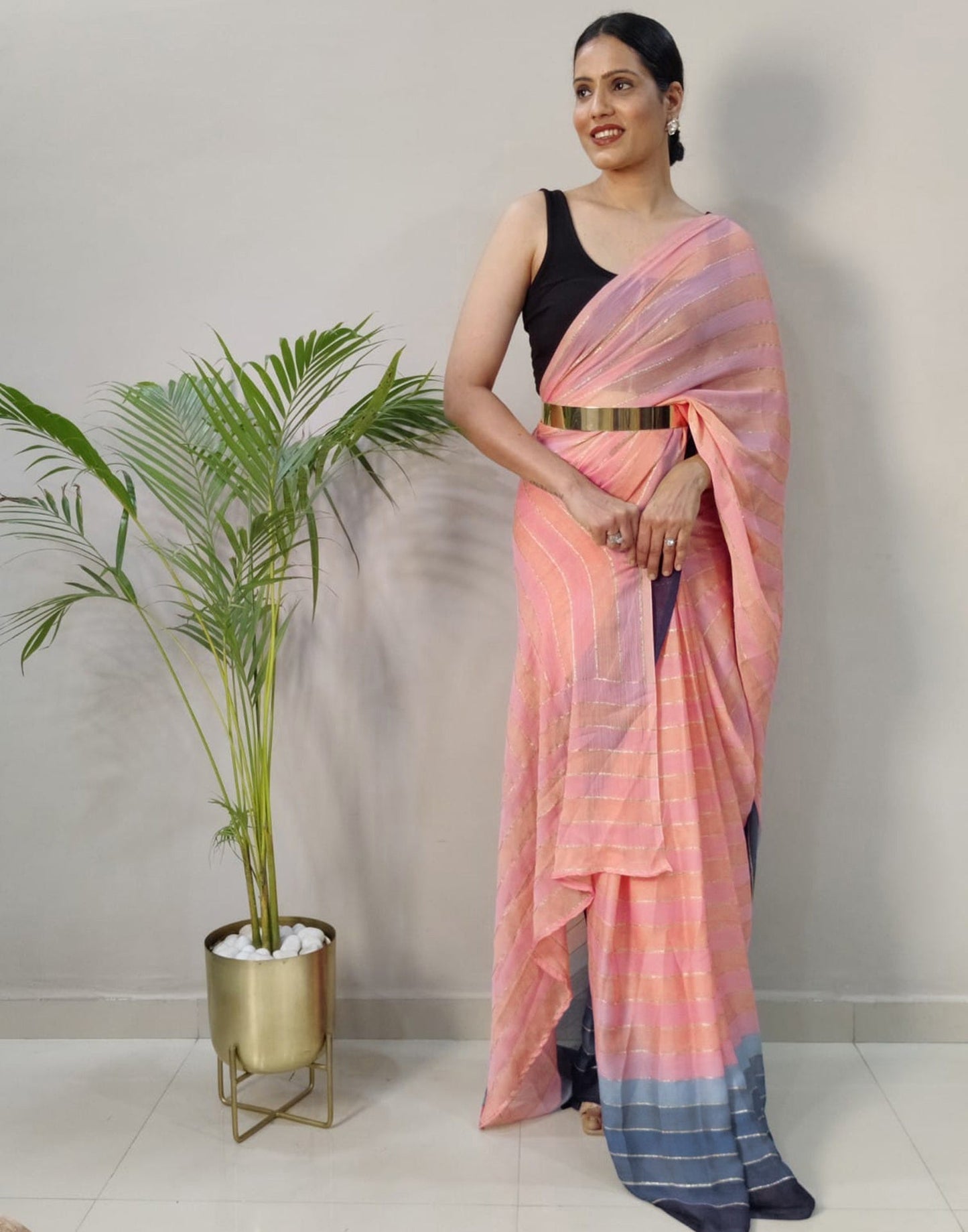Pink Printed Pre-draped Saree | Sudathi