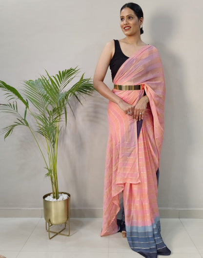 Pink Printed Pre-draped Saree | Sudathi