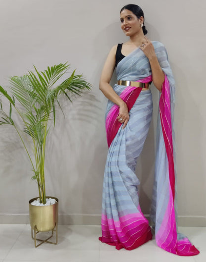 Ready to Wear Light Grey Chiffon Printed Saree
