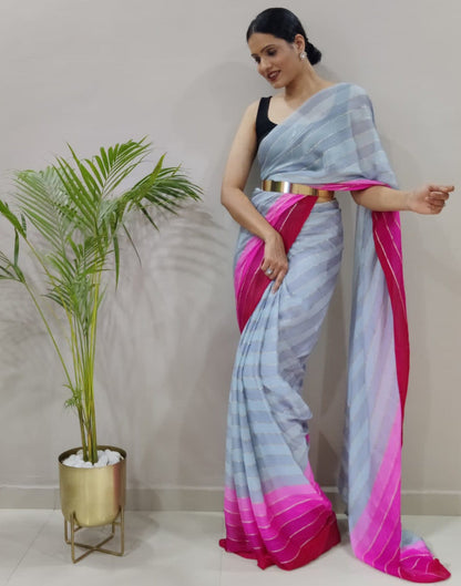 Ready to Wear Light Grey Chiffon Printed Saree