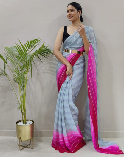 Ready to Wear Light Grey Chiffon Printed Saree