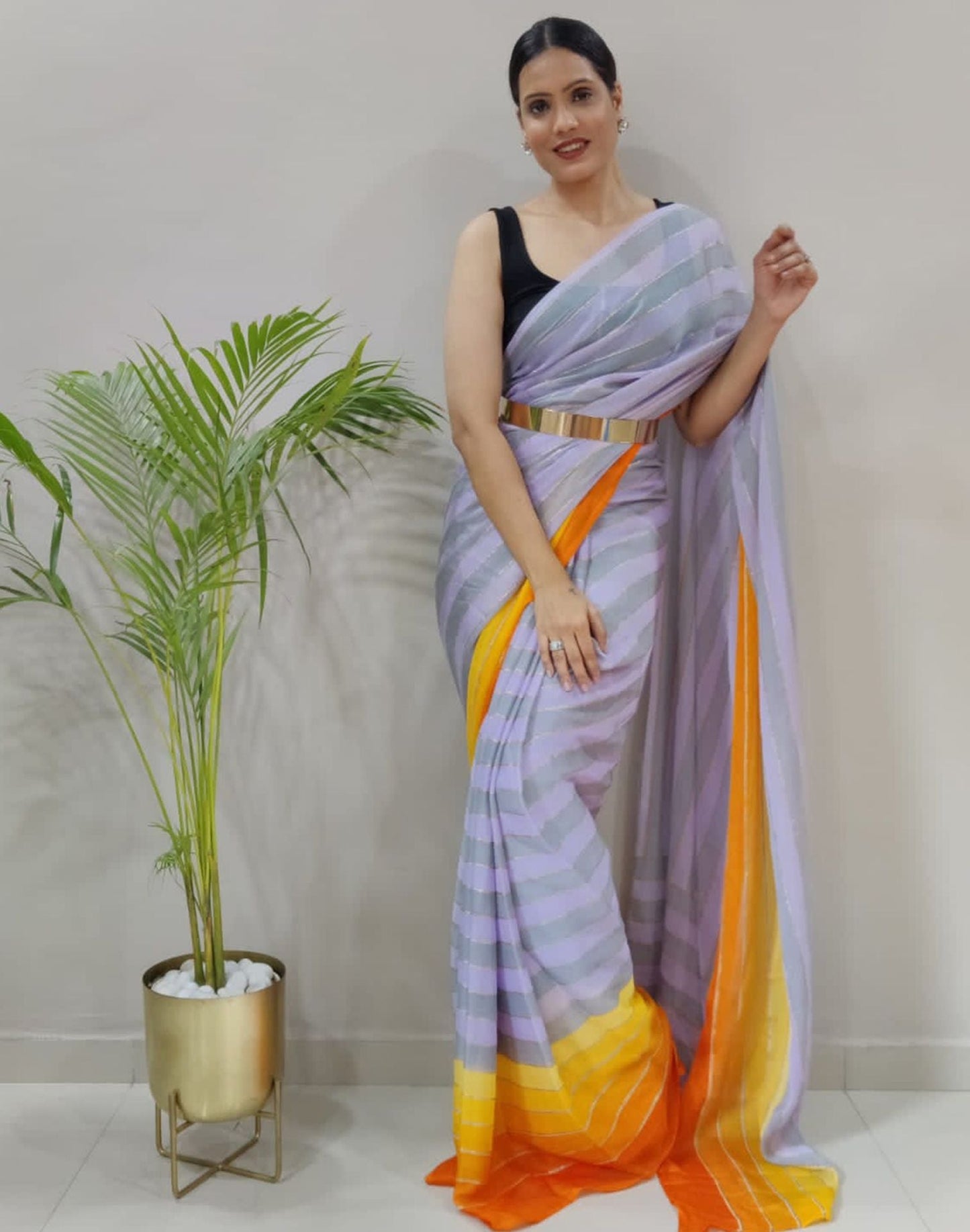 Lilac Printed Pre-draped Saree | Sudathi