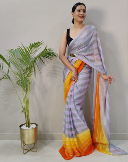 Lilac Printed Pre-draped Saree | Sudathi