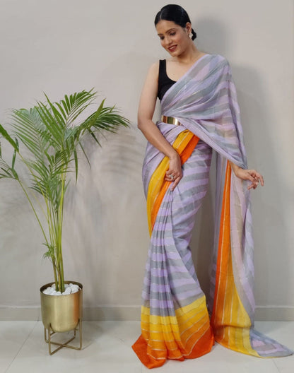 Lilac Printed Pre-draped Saree | Sudathi